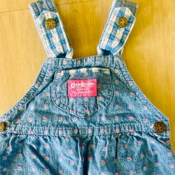 Vintage Oshkosh paper tag 18 months floral and blue Denim Kids Overalls - Picture 2 of 6